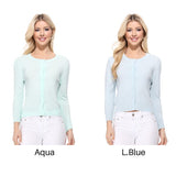 Women Crew Neckline Button Down Cardigan Sweater 3/4 sleeve Zarnesh
