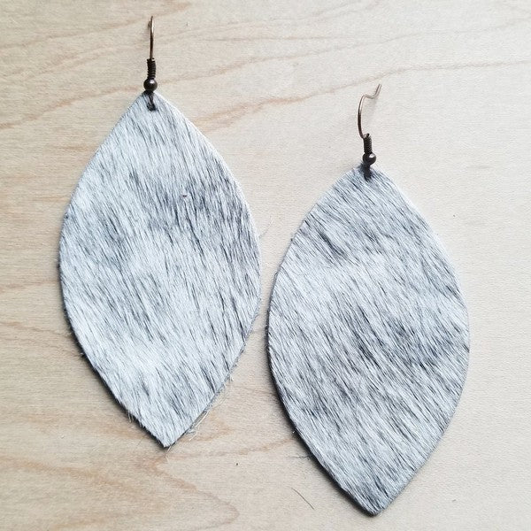 Leather Oval Earrings in White and Gray Hair | Zarnesh