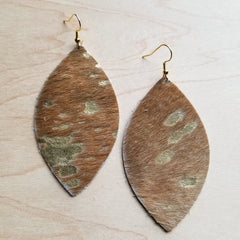 Leather Oval Earrings in Tan and Gold Metallic Hair | Zarnesh