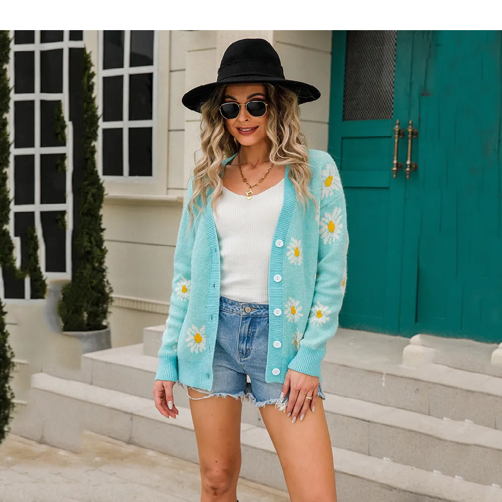 Women Flower Outerwear Knitted Sweater Cardigan | Zarnesh