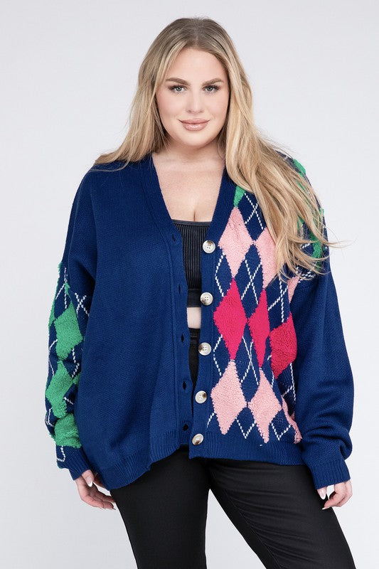 Women Plus V Neck Button Front Cardigan | Zarnesh