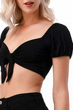 Women Cross Strap Sweetheart Neck Puff Sleeves Crop Top Zarnesh