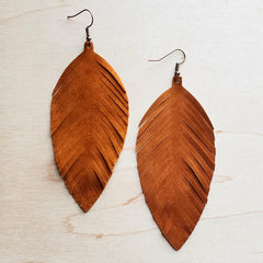 Tan Suede Feather Earrings | Zarnesh