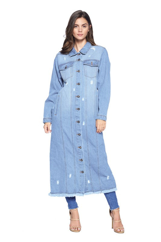 Women Denim Long Jackets Distressed Washed | Zarnesh