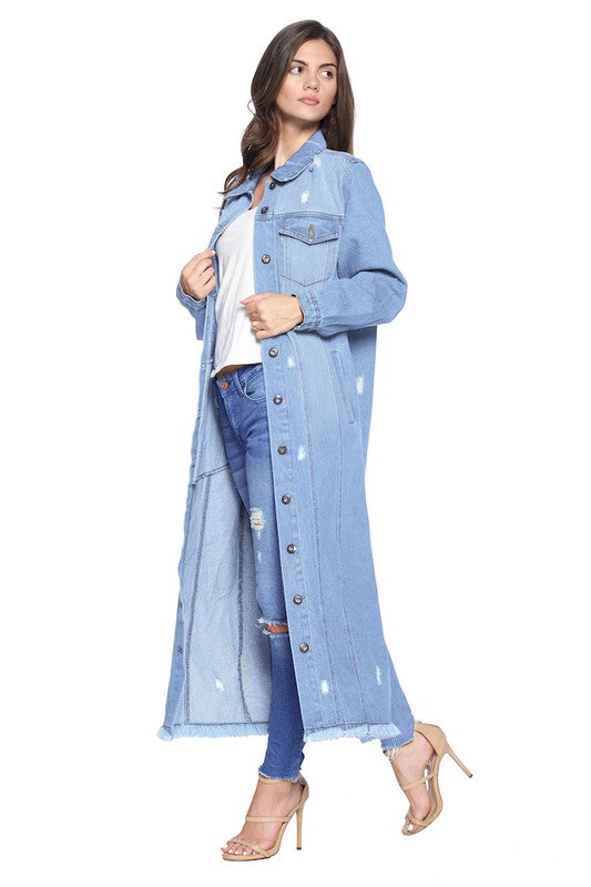 Women Denim Long Jackets Distressed Washed | Zarnesh