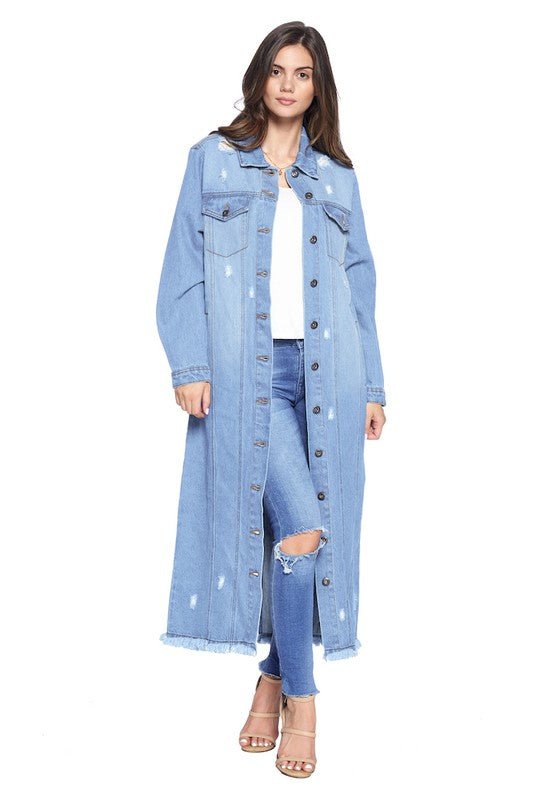 Women Denim Long Jackets Distressed Washed | Zarnesh