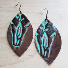 Oval Earrings in Embossed Turquoise Steer Head | Zarnesh