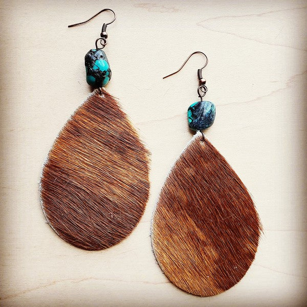 Teardrop Earrings Tan Hair with Turquoise Drops | Zarnesh