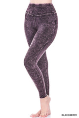 Women Mineral Washed Wide Waistband Fitted Yoga Leggings Zarnesh