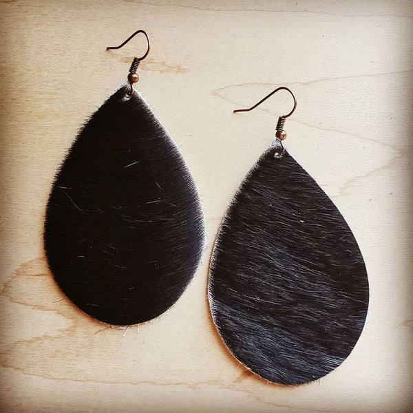 Leather Teardrop Earrings in Dark Hair on Hide | Zarnesh