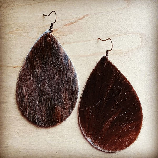 Leather Teardrop Earrings in Brown Hair on Hide | Zarnesh