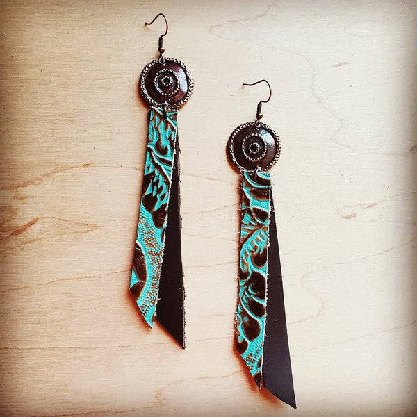 Leather Rectangle Earrings in Cowboy Turquoise |  Zarnesh