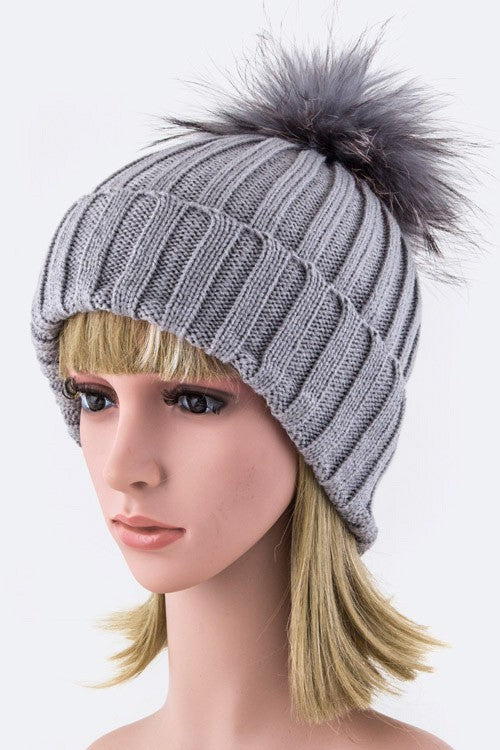 Women Raccoon Fur PomPom Beanie | Zarnesh