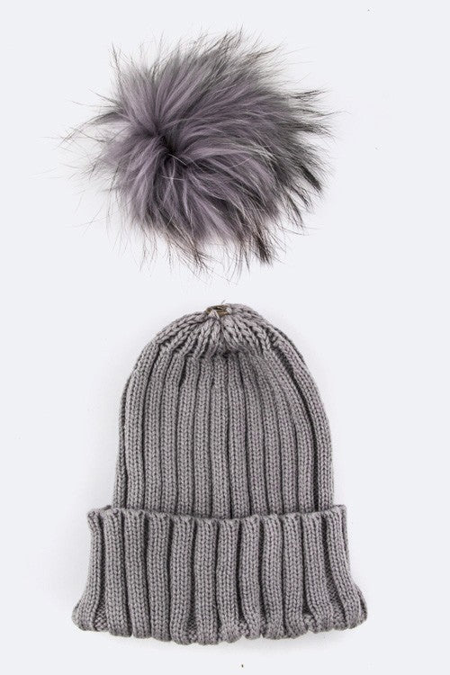 Women Raccoon Fur PomPom Beanie | Zarnesh