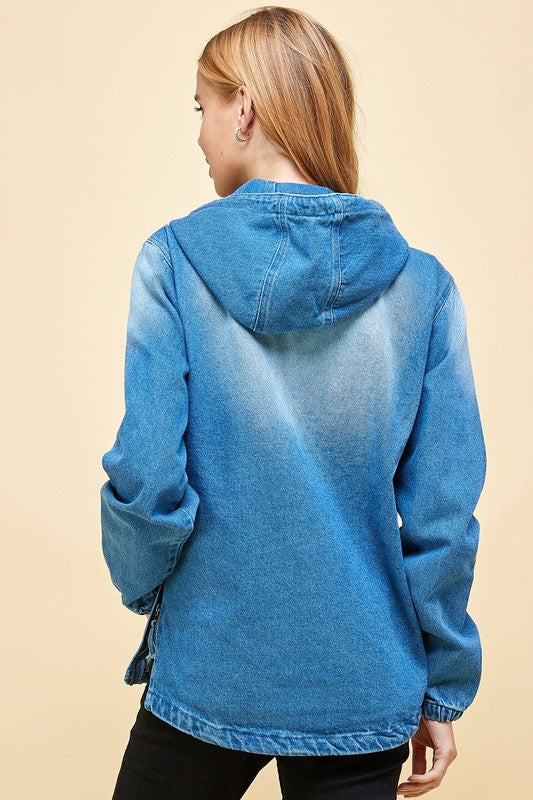 Women Denim Hoodie Half Zipper Closer | Zarnesh