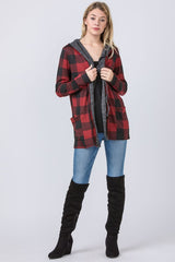 Women Buffalo Plaid Cozy Flattering Drape Hooded Cardigan | Zarnesh