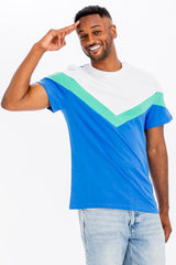 Men's Blue Multi Chevron Color Block Shirt | Zarnesh