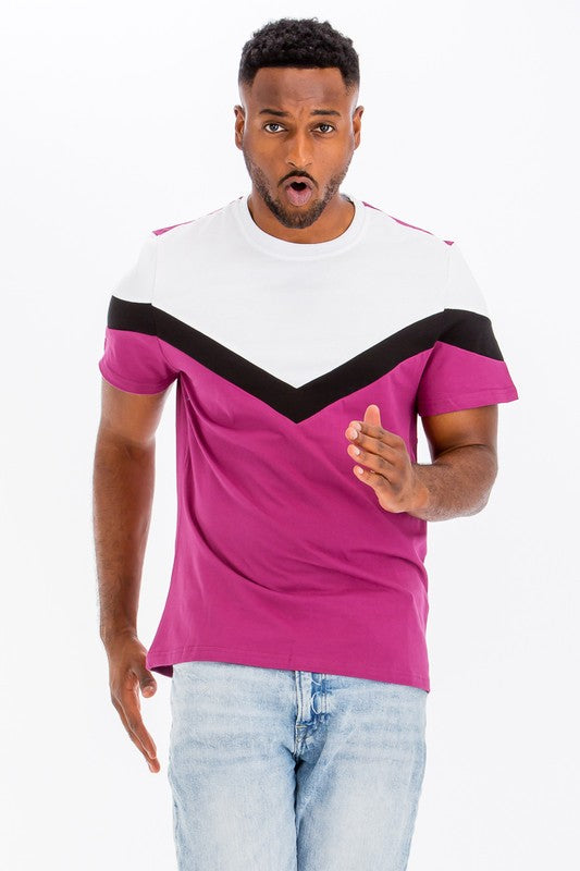 Men's Blue Multi Chevron Color Block Shirt | Zarnesh