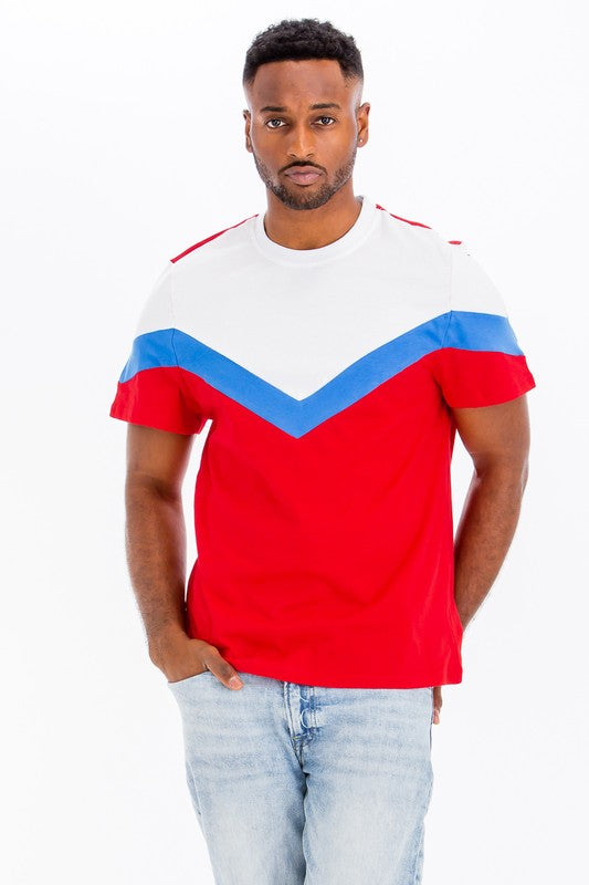 Men's Blue Multi Chevron Color Block Shirt | Zarnesh