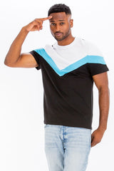 Men's Blue Multi Chevron Color Block Shirt | Zarnesh