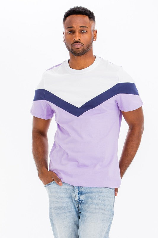 Men's Blue Multi Chevron Color Block Shirt | Zarnesh