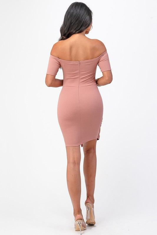 Women Off Shoulder Front Twist Bodycon Dress | Zarnesh