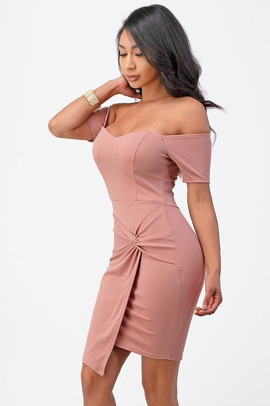 Women Off Shoulder Front Twist Bodycon Dress | Zarnesh