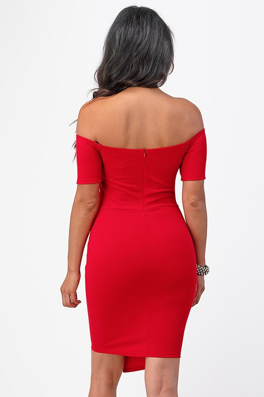 Women Off Shoulder Front Twist Bodycon Dress | Zarnesh