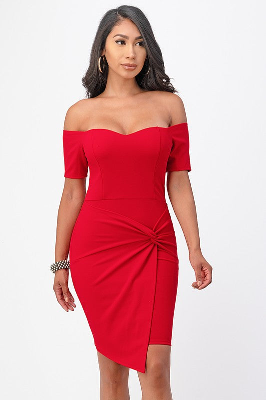 Women Off Shoulder Front Twist Bodycon Dress | Zarnesh