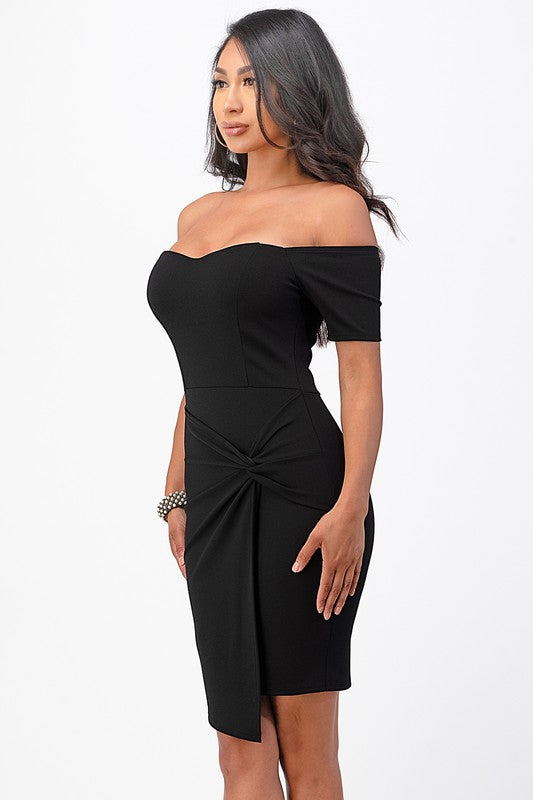 Women Off Shoulder Front Twist Bodycon Dress | Zarnesh