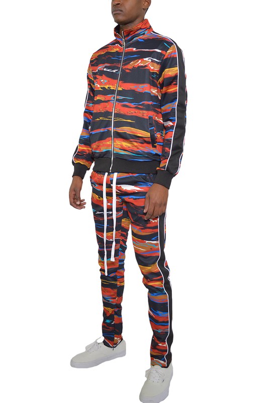  Mens Print Full Zip Track Suit Set | Zarnesh