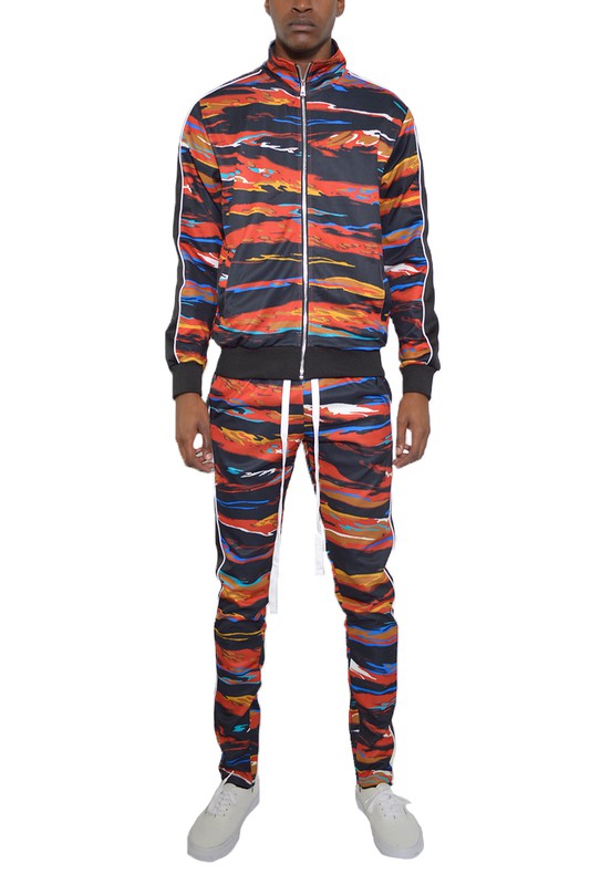  Mens Print Full Zip Track Suit Set | Zarnesh