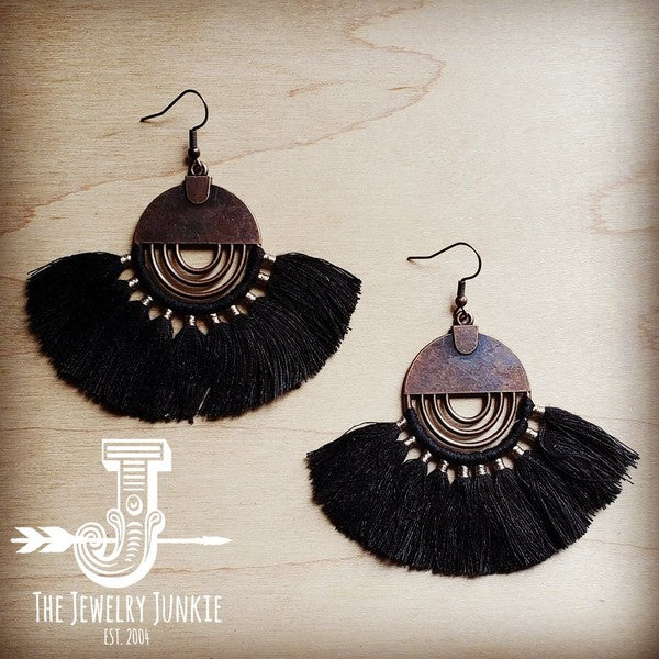 Black Fan Tassel Earring - Dramatic Style for Every Occasion | Zarnesh