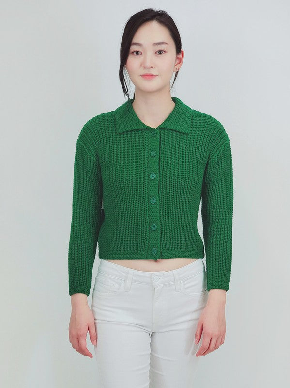 Women Button Down Vintage Crop Sweater Cardigan w/Collar | Zarnesh