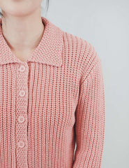 Women Button Down Vintage Crop Sweater Cardigan w/Collar | Zarnesh