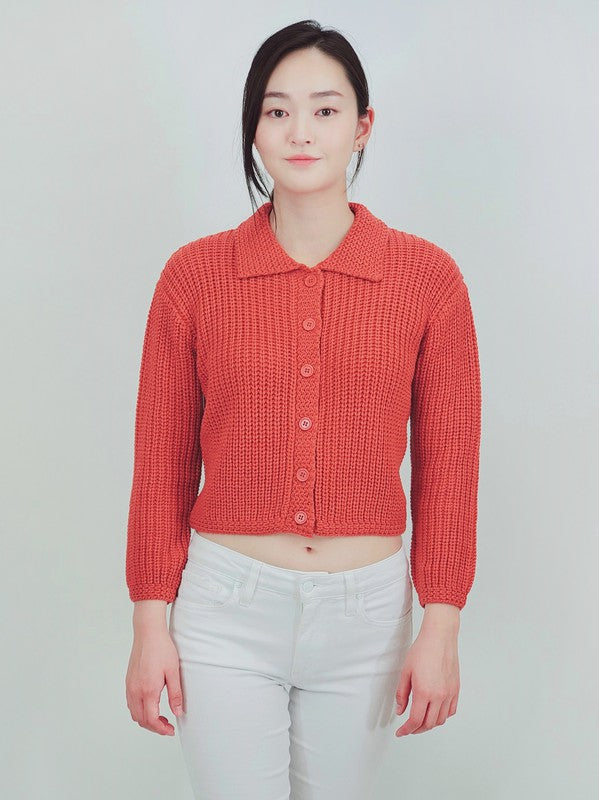 Women Button Down Vintage Crop Sweater Cardigan w/Collar | Zarnesh