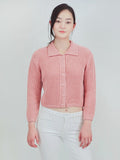 Women Button Down Vintage Crop Sweater Cardigan Collar Neck Zarnesh