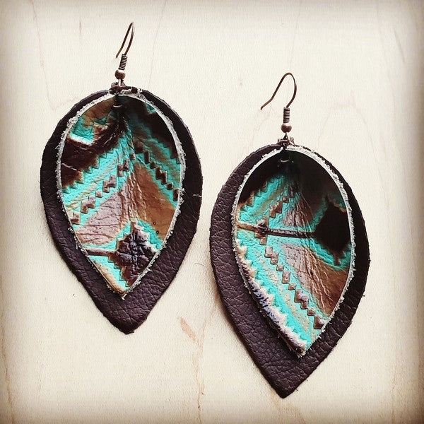 Southwestern Flair Leather Double Stacked Earrings - Brown & Santa Fe | Zarnesh