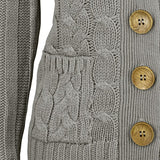 Women Cable Knitted Functional Button Pocket Cardigan Sweater  Zarnesh