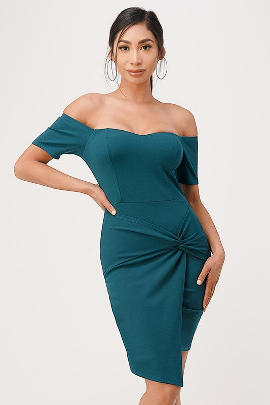 Women Off Shoulder Front Twist Bodycon Dress | Zarnesh