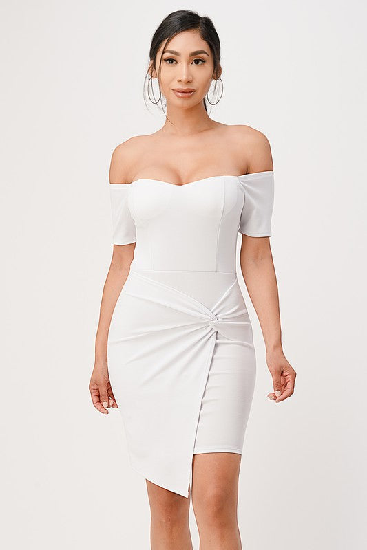 Women Off Shoulder Front Twist Bodycon Dress | Zarnesh