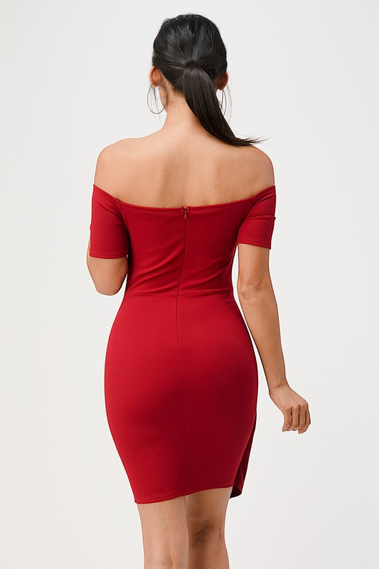 Women Off Shoulder Front Twist Bodycon Dress | Zarnesh