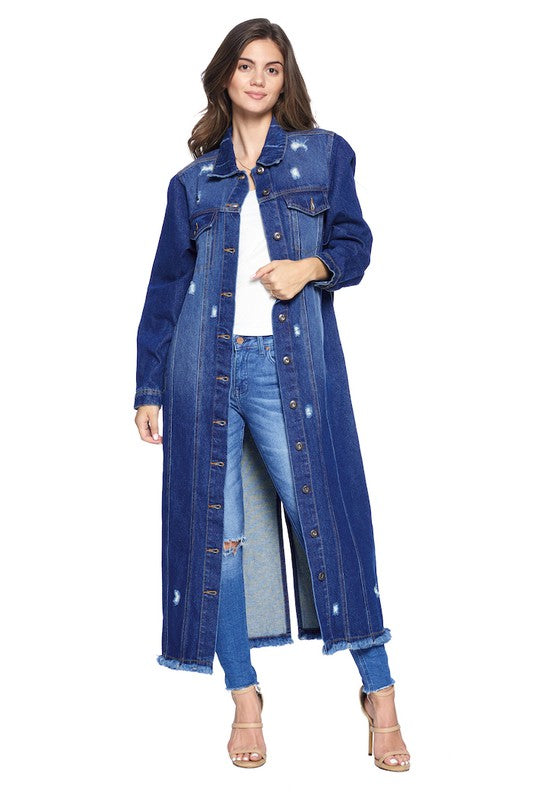 Women Denim Long Jackets Distressed Washed | Zarnesh