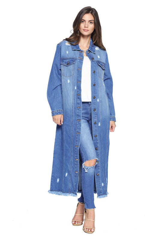 Women Denim Long Jackets Distressed Washed | Zarnesh