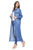 Women Denim Distressed Washed Relaxed Fit Longline Jackets Zarnesh