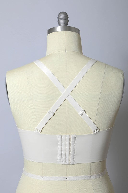 Women Plus Faux Leather Eye Hook And Closure Longline Bralette Zarnesh
