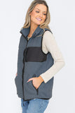 Women Plus Sherpa Fleece Chest Zipper Cutout Vest Jacket Zarnesh