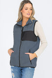 Women Plus Sherpa Fleece Chest Zipper Cutout Vest Jacket Zarnesh
