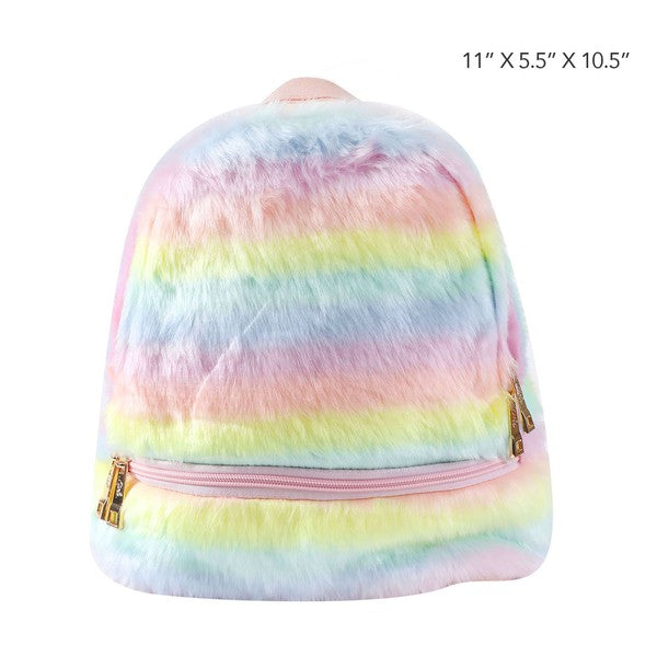 Fuzzy Rainbow Unicorn  Plush Backpack School Book Bag | Zarnesh