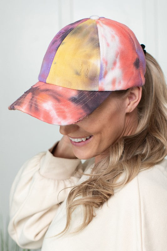 Women's CC Tie-Dye Pony Cap  Criss-Cross Elastic | Zarnesh